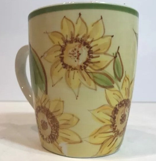 Gibson Designs 4-Mugs SUNFLOWERS Yellow Floral Ceramic Coffee Tea White Cup