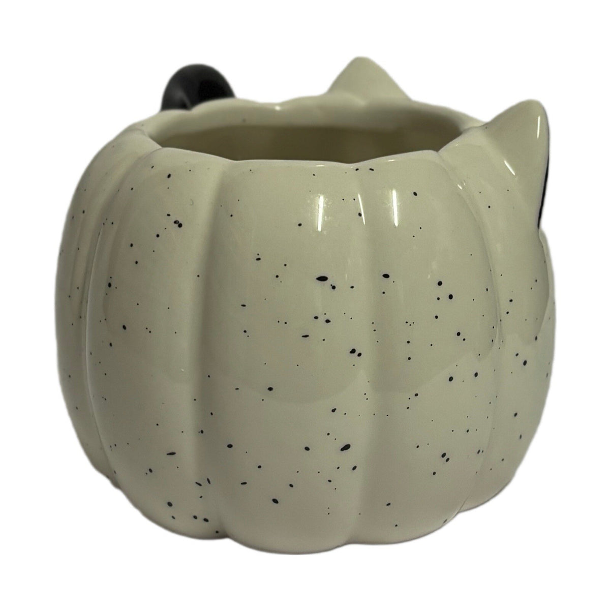 ECCOLO Mug Black & White Speckled Pumpkin Cat Coffee Tea 3D Face & Tail Handle