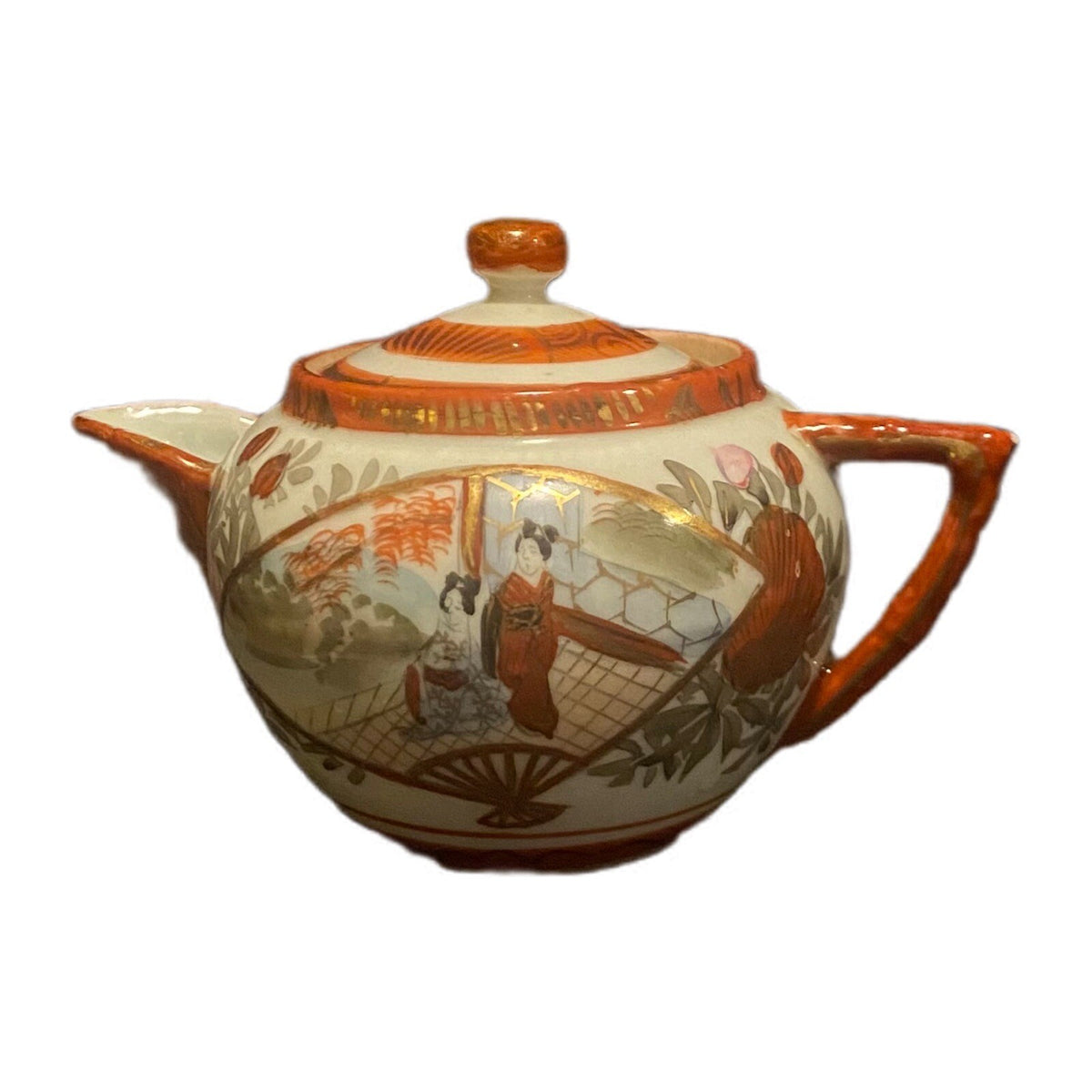 Vintage Japanese Geisha Teapot • Hand Painted Porcelain • Oriental Scene