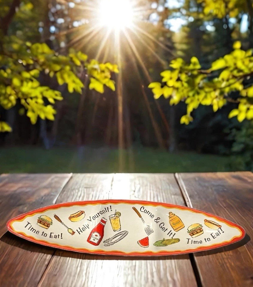 Ganz Bella Casa Skateboard Tray Ceramic Oval Serving Platter with Food Graphics