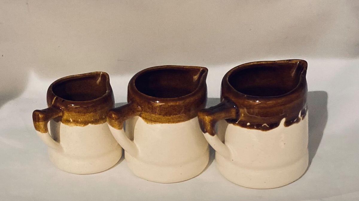 Vintage Measuring Cups Glazed Stoneware Set of 3 - 1/4, 1/2, 3/4 Brown Pottery