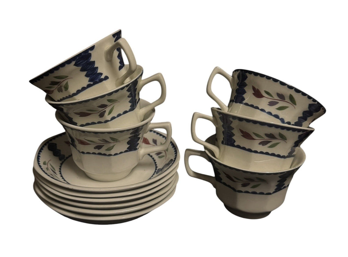 Adams Lancaster English Ironstone Set of 6 Cups & 6 Saucers England Vintage