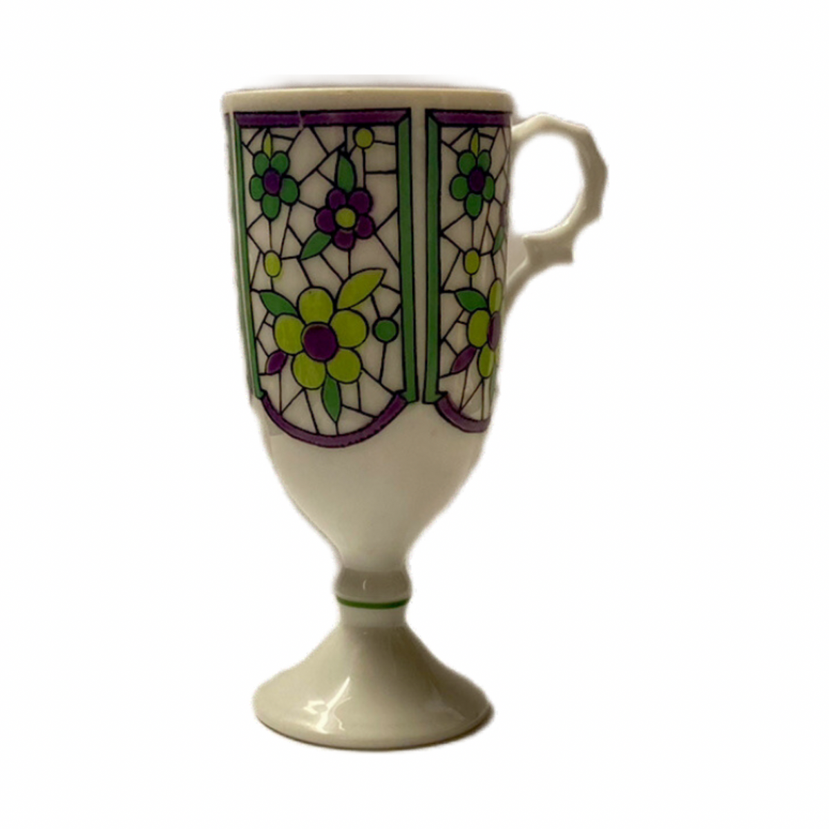 Set of 5 Vintage Da Vinci Pedestal Demitasse Mugs 2262 4 oz Green Purple Floral