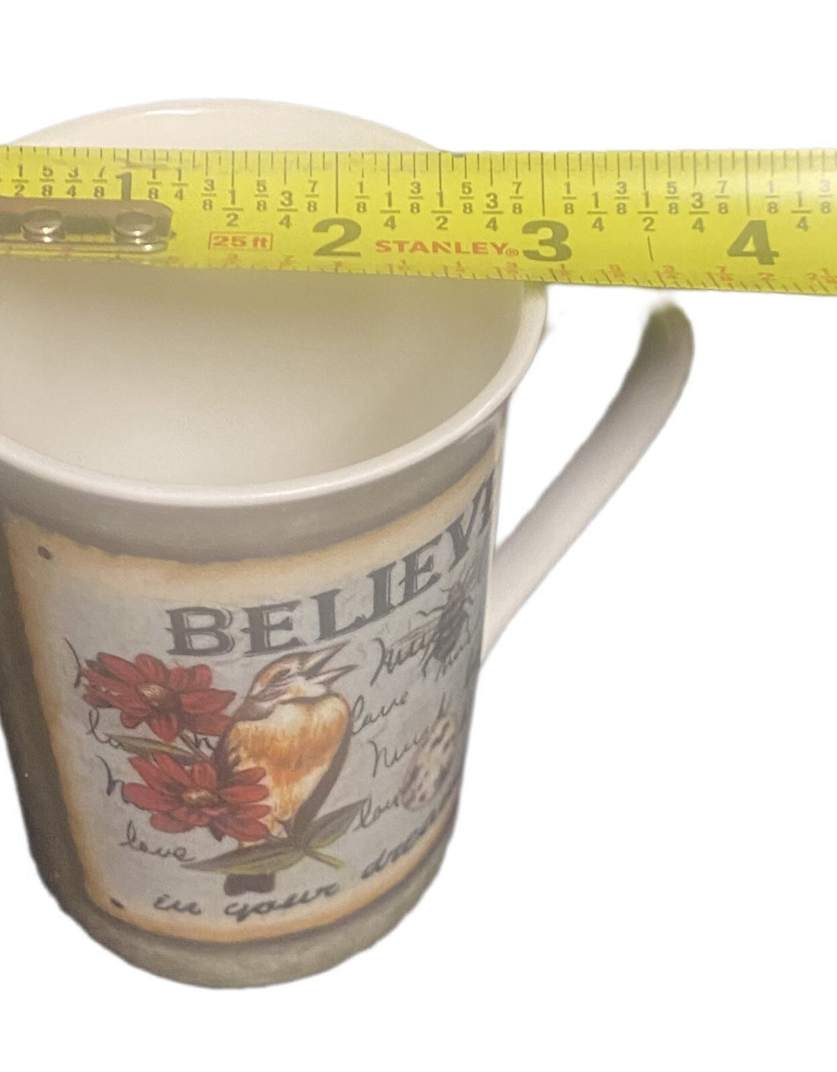Kent Pottery Mug BELIEVE IN YOUR DREAMS Flowers Bird Love Ceramic Coffee Tea Cup