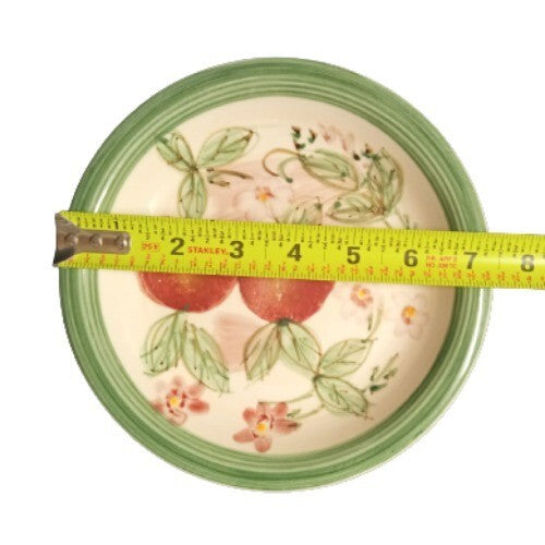 Gibson Designs Peach Duo Set of 3 Salad Plates 7 3/8” Fruit Floral Ceramic Green