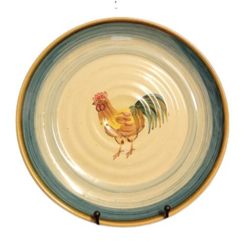 Gibson Designs Ocean Dream Rooster Dinner Plates Set of 4 10 7/8” D Blue Rim