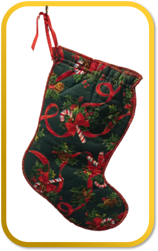 Christmas Stocking Fabric Red White Candy Canes Holiday Ribbons Bow Holy Berries