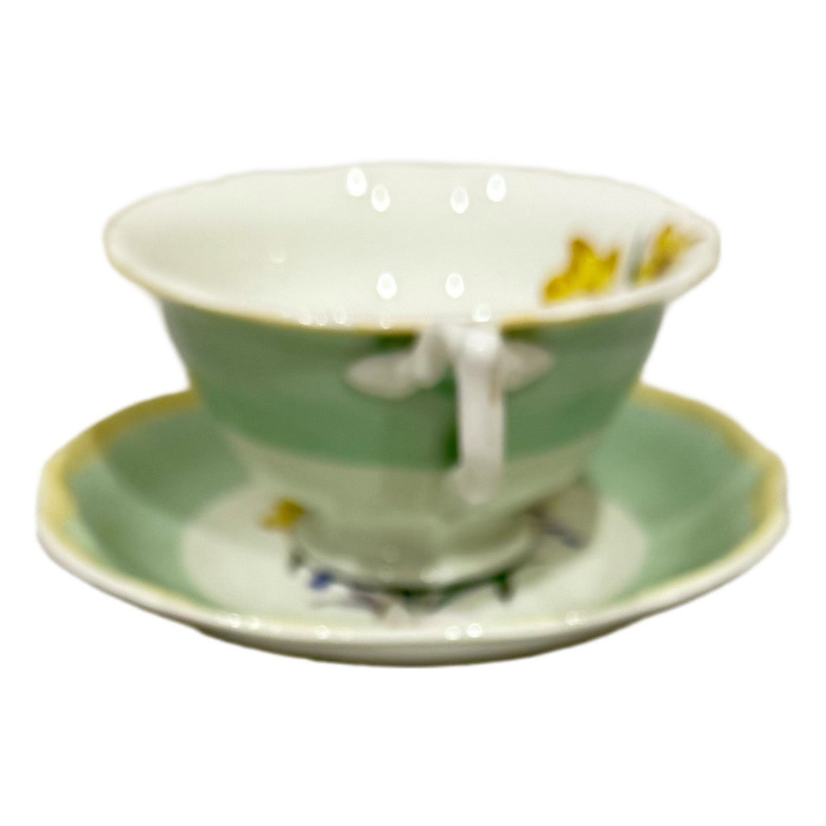 Royal Sealy Japan Daffodil Teacup & Saucer Set Green Yellow Floral Vintage