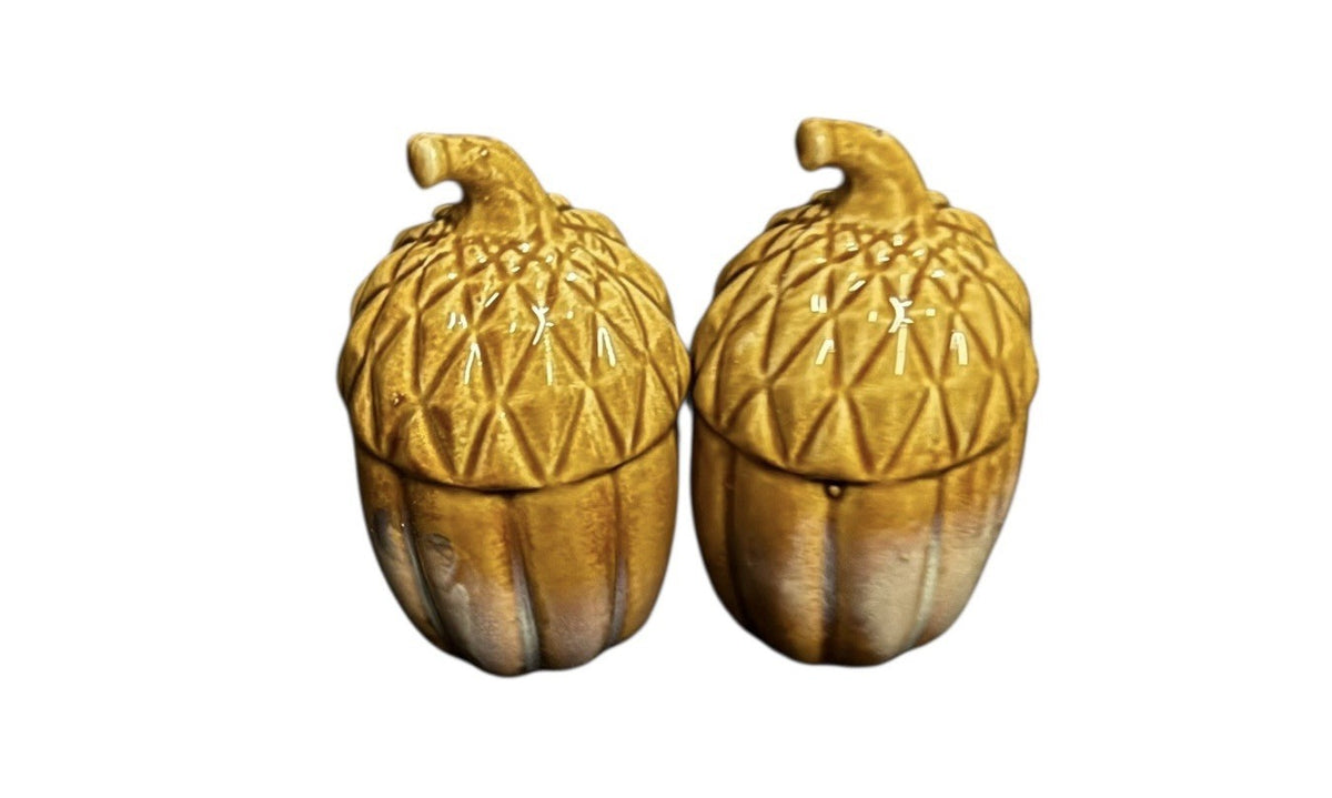 Acorn Salt & Pepper Shakers Set Ceramic 3.5” H Fall Autumn Thanksgiving Decor