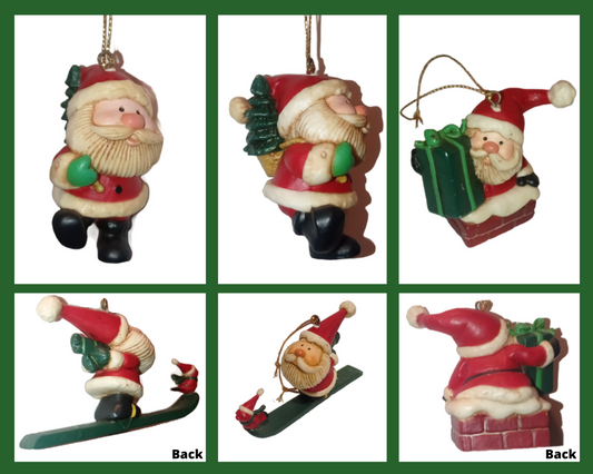 3 Christmas Santa Claus Tree Hanging Holiday Ornament Set Gift, Tree, Ski