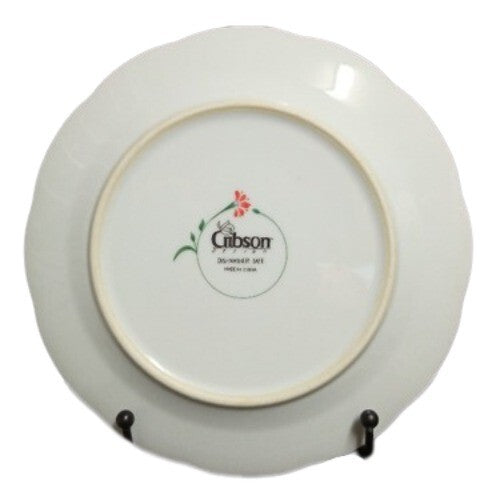 Gibson Designs GRACE 6-Salad Plates 7 7/8" D Blue Red Flowers Green & Blue Lines