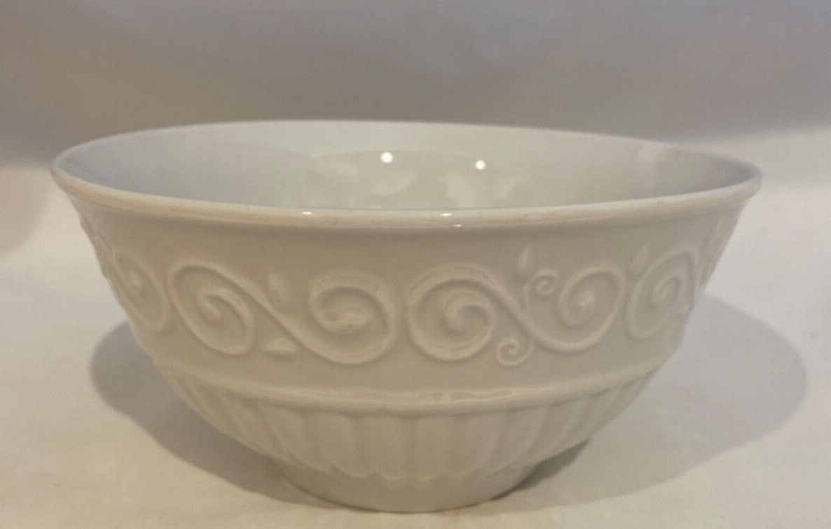 Gibson Designs Claremont Dinnerware Collection Embossed Scrolls/Columns No Trim