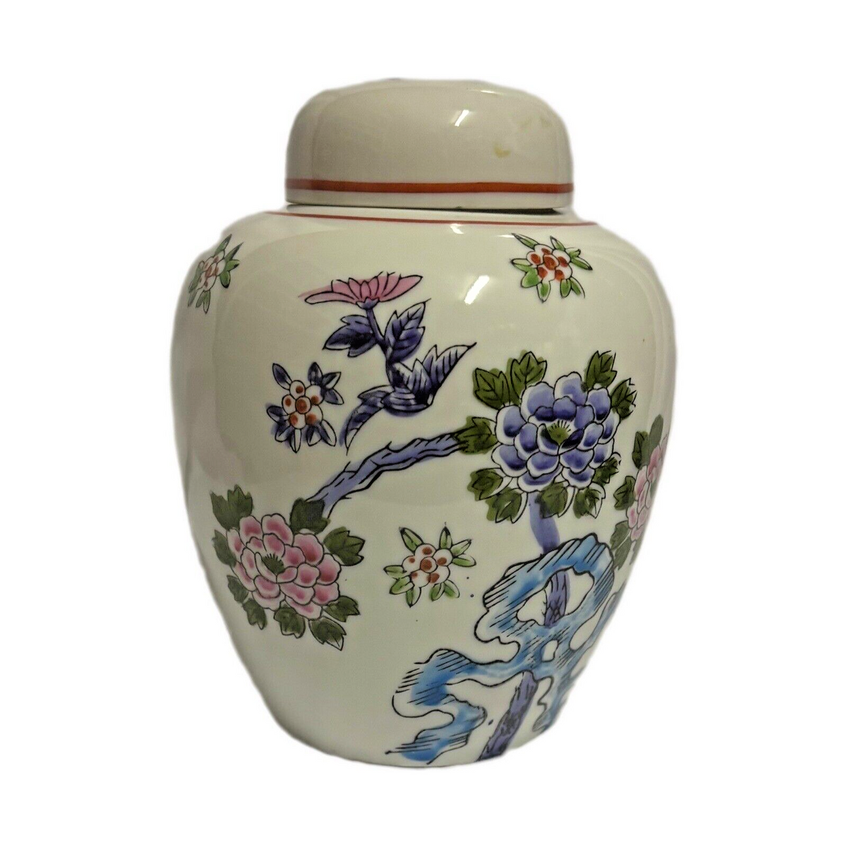 Vintage Japanese Ginger Jar with Lid Hand-Painted Floral Porcelain Design Japan