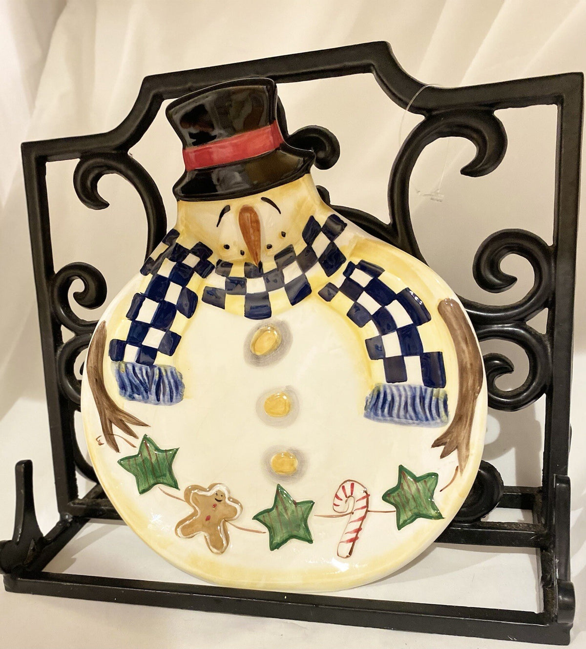 Certified International Becca Barton Holiday Snowman Plate Cookies Candy Cane