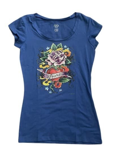 Dots T-Shirt Forever Woman Blue Top Cap Sleeves SM. Floral