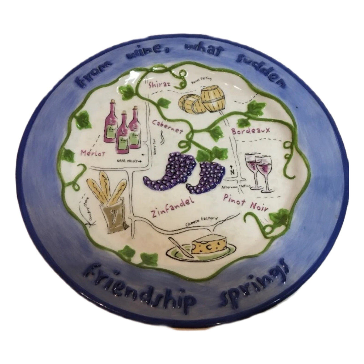 Rene Dubois Napa Valley Wine Trail 4 Salad Plates Quotes Grapes Cheese Wine