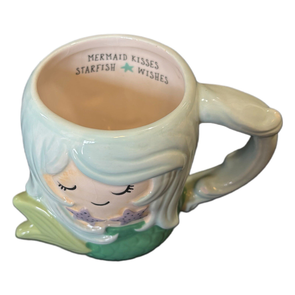 TAG Mug 3D Seafoam MERMAID Ceramic Coffee Tea Cup Mermaid Kisses Starfish Wishes