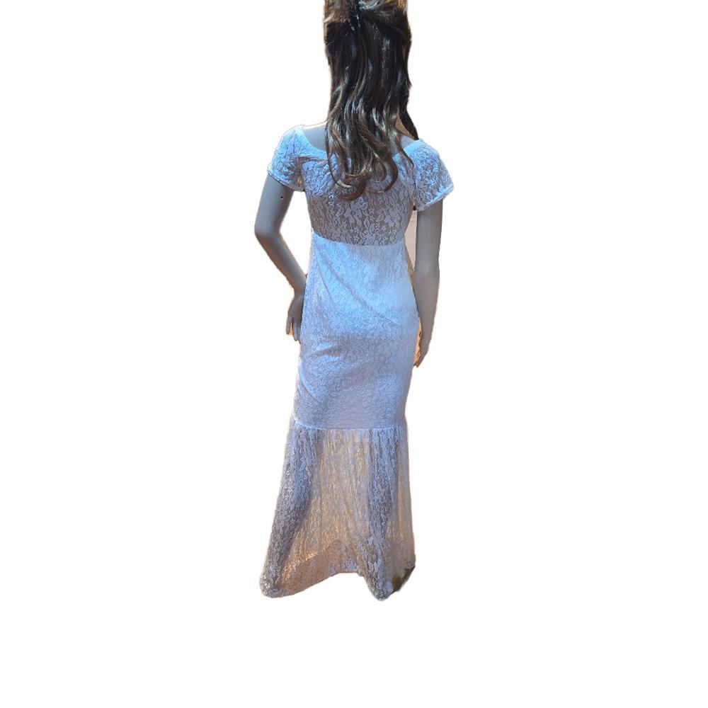 Lace Maxi Dress Maternity Bridal Mermaid V-Neck Cap Sleeves Woman 