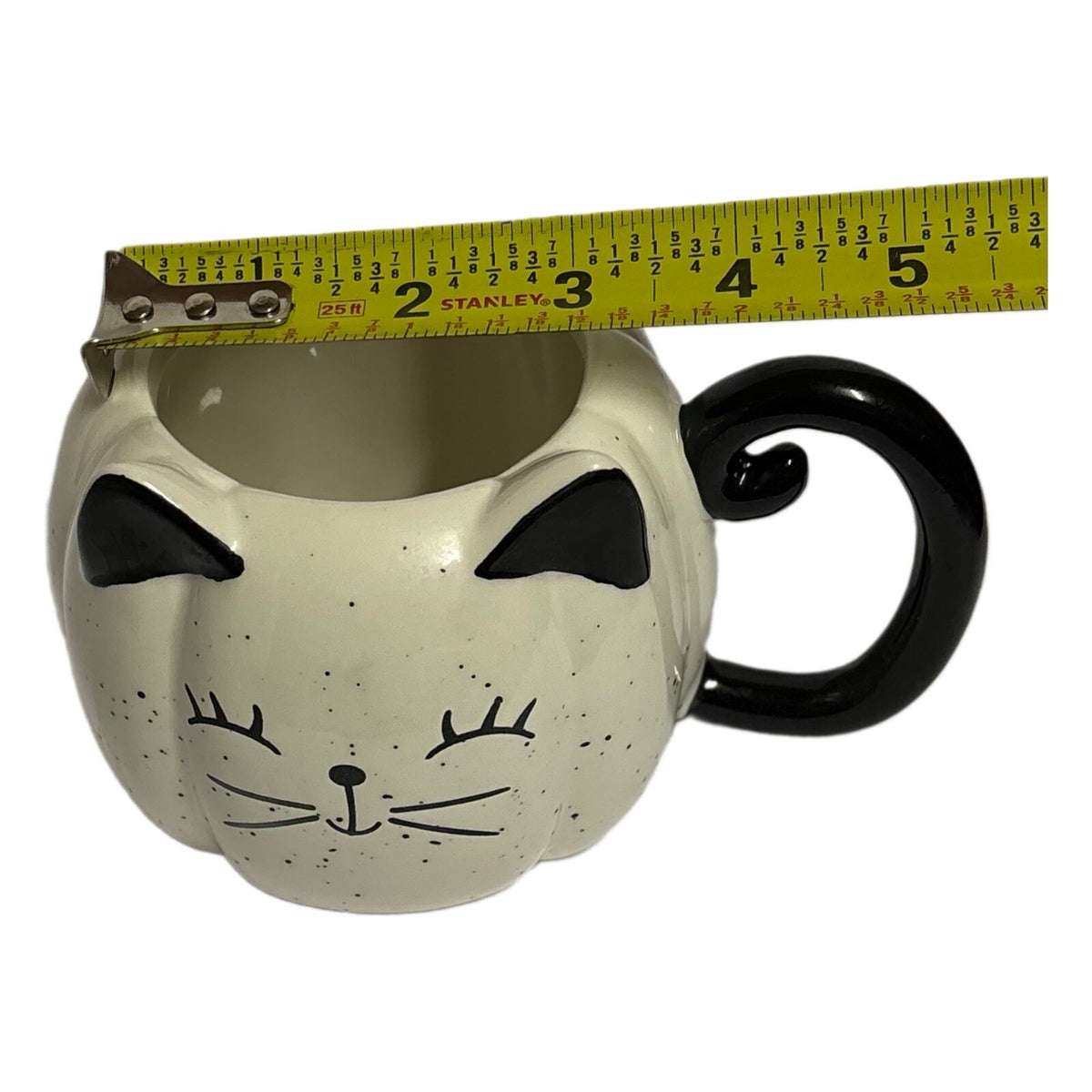 ECCOLO Mug Black & White Speckled Pumpkin Cat Coffee Tea 3D Face & Tail Handle
