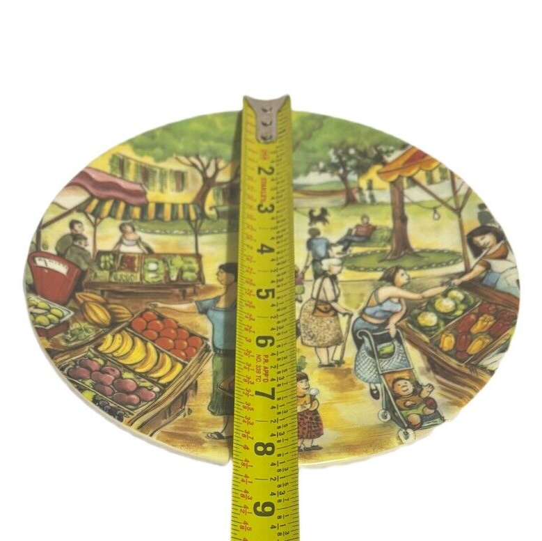 Vintage MARKET SCENE 3-Salad Plates Dessert Appetizer Dish Italy 8 1/4" D