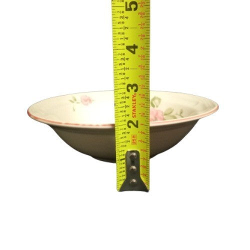 Gibson Designs ROSELAND Cereal Bowl 7" D Pink Roses Tan Body Pink Trim Rim Soup