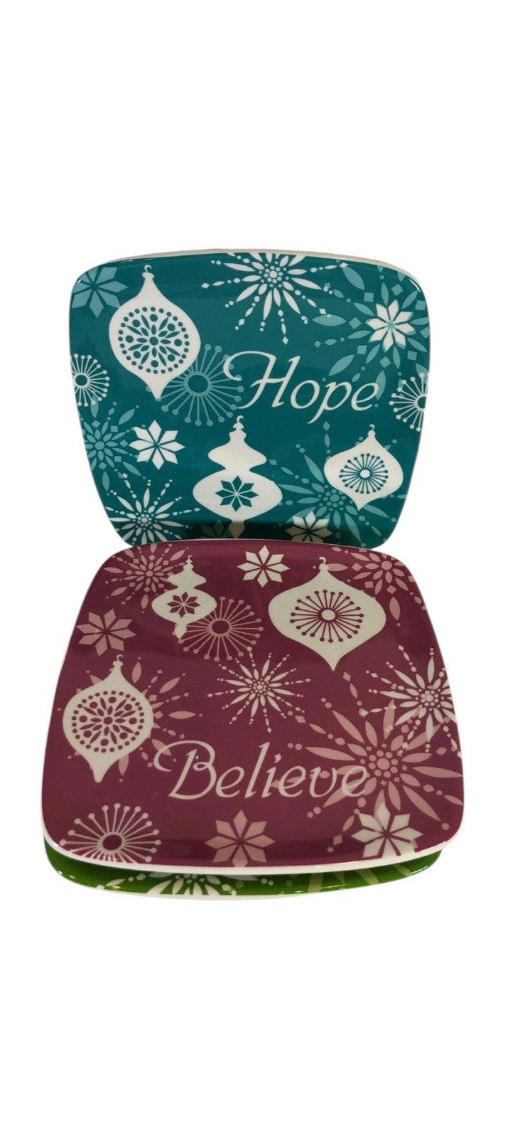 Brighten The Season 2011 Christmas Lights 4 Sq. Plates-Noel Cheers Believe Hope