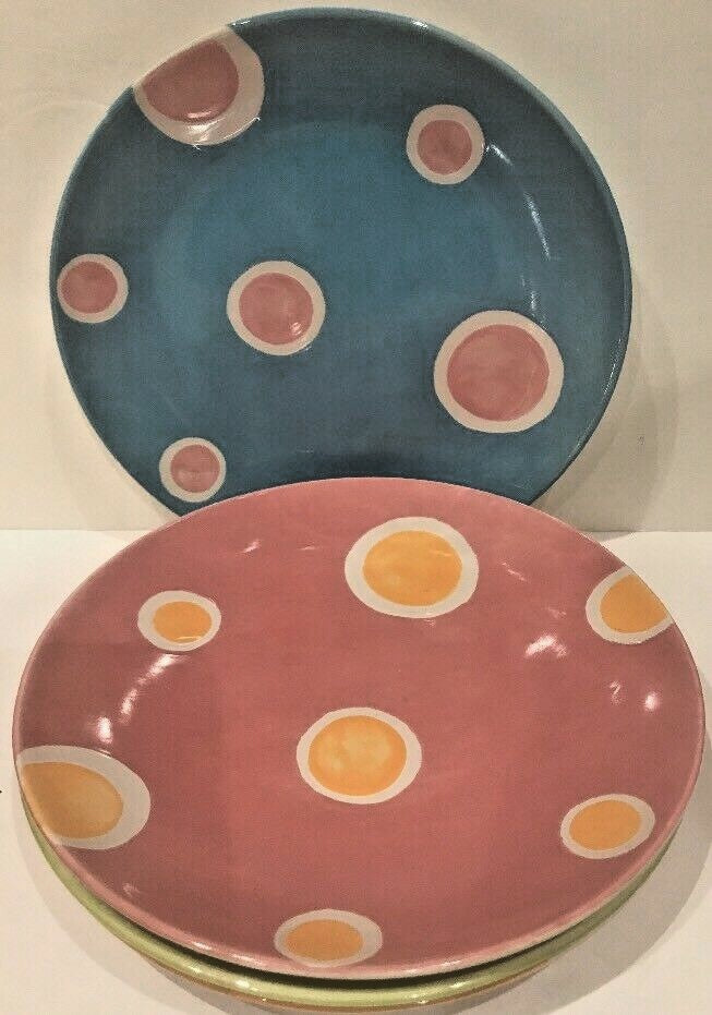 Pfaltzgraff CONFETTI STREAMERS 4-Luncheon Plates Ceramic Salad Dessert Dish 9" D