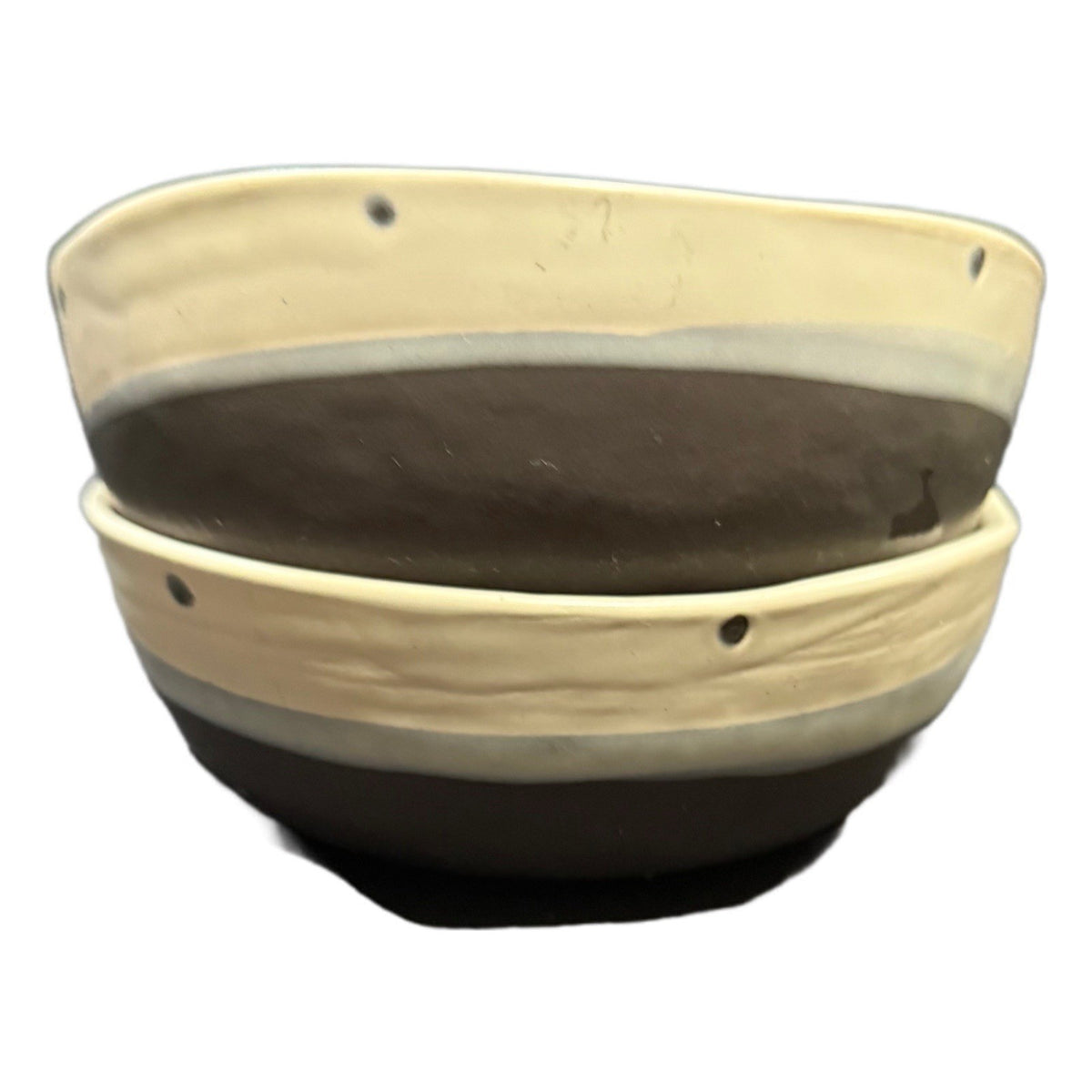 Gibson Elite Rhinebeck Bowls Set of 2 Stoneware Gray Beige Dots 3.5” H 6 3/4” D