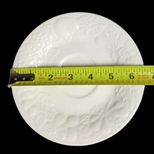 Gibson Designs FRUIT 4 Cups & 4 Saucers 8 oz Embossed Fruit, White Dinnerware