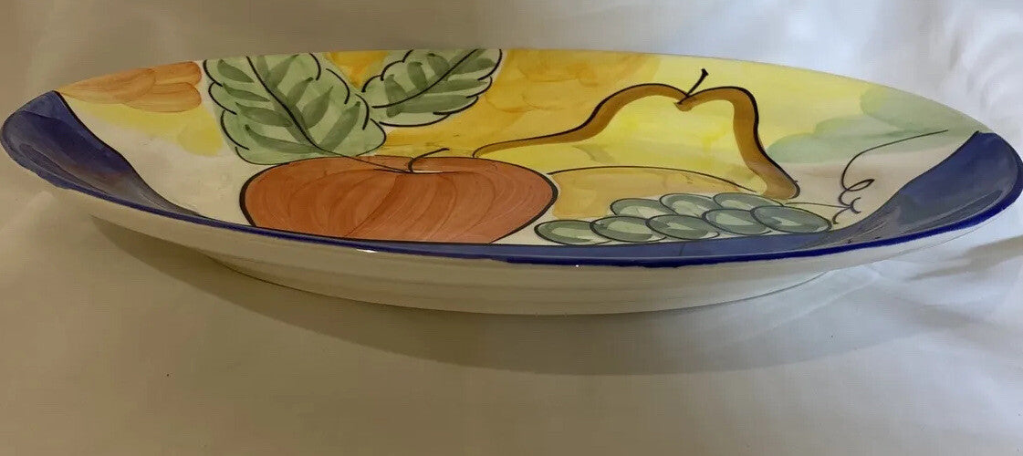 Bella Ceramica ALFRESCO Oval Serving Platter Hand Painted Fruits 14 3/4”D