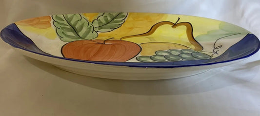Bella Ceramica ALFRESCO Oval Serving Platter Hand Painted Fruits 14 3/4”D