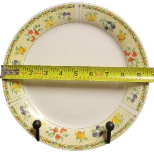 Gibson Designs FRUIT A PLENTY 4-Dinner Plates 9 ¾” D Fruits On Yellow Border