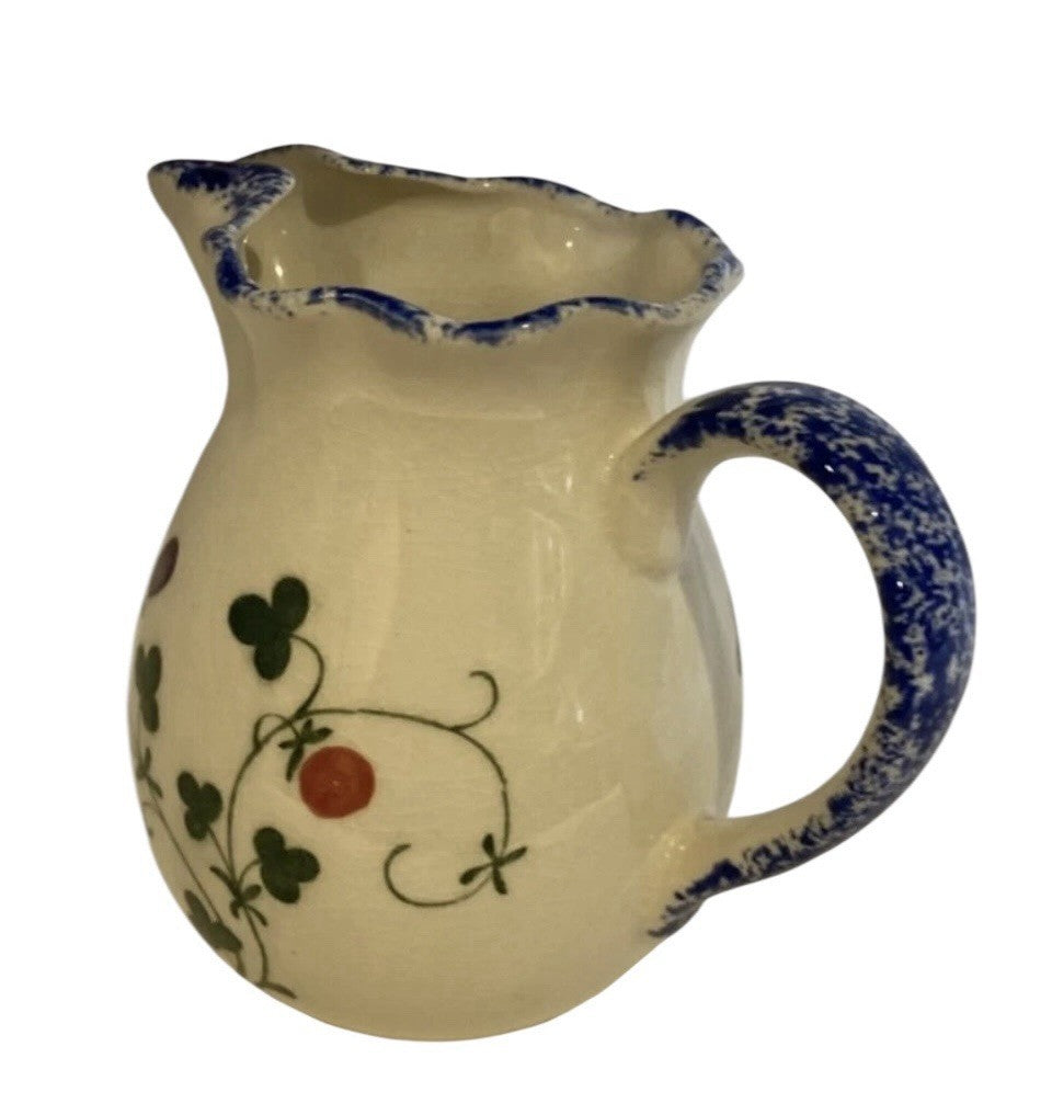 Mann Cote Basque Hand Painted Creamer Pitcher Japan Blue Rim Floral Vintage