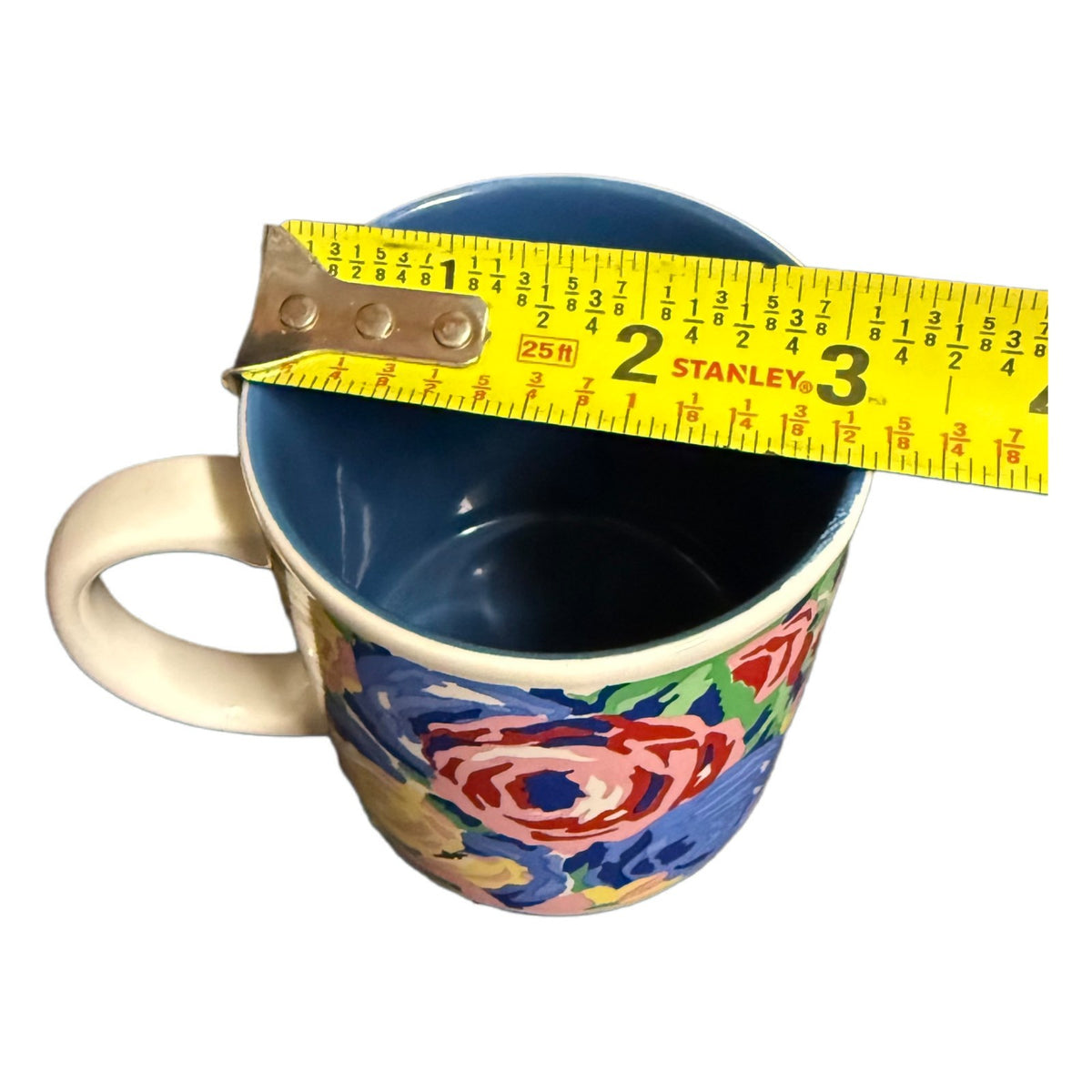 KIC Franco Hand Painted Style Floral Coffee Mugs Set 4 Blue Interior Korea 10 oz