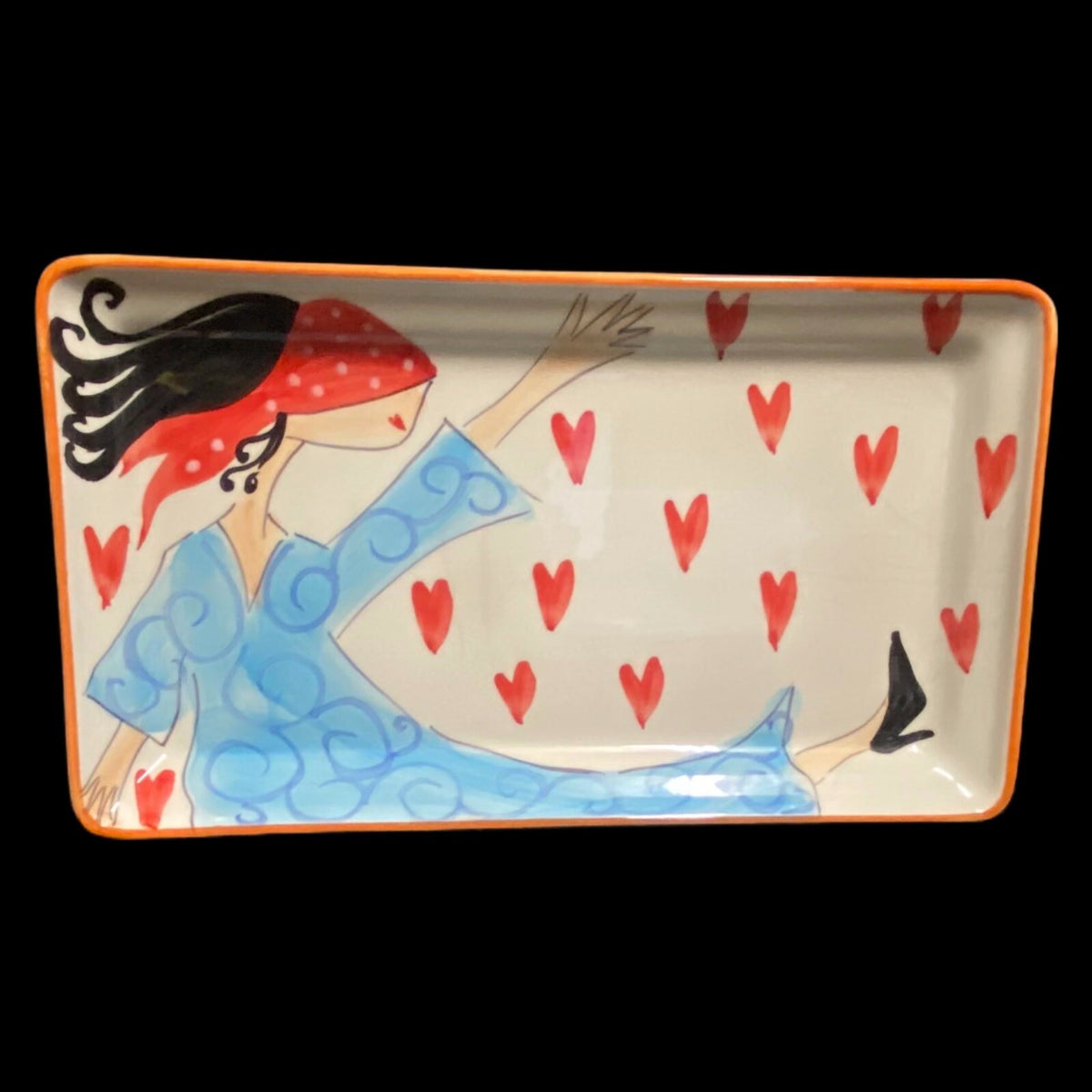 Vintage CRISTINA FORTINI Hand Painted Serving Platter Italy 14" L Rectangular