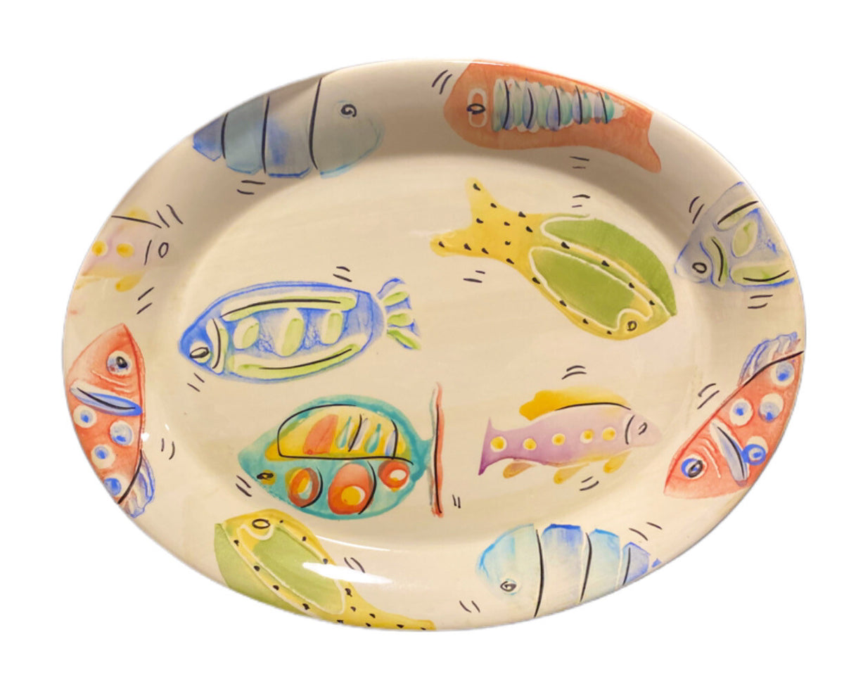 Antica Fornace Italy Oval Fish Platter Ceramic Hand painted Tray Da Tavola
