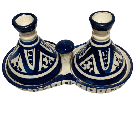 GGE "MELH BLUE" TAGINE Multi-Purpose SALT & PEPPER SMALL Moroccan Tajine