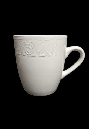 Gibson Designs AMARETTO 2-Mugs 12 oz Ceramic Coffee Cup Embossed Scrolls