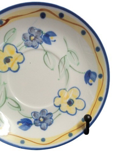 Gibson Designs CONFETTI FLORAS 4-Saucers 5 7/8"D Blue Yellow Floral Dots Ceramic