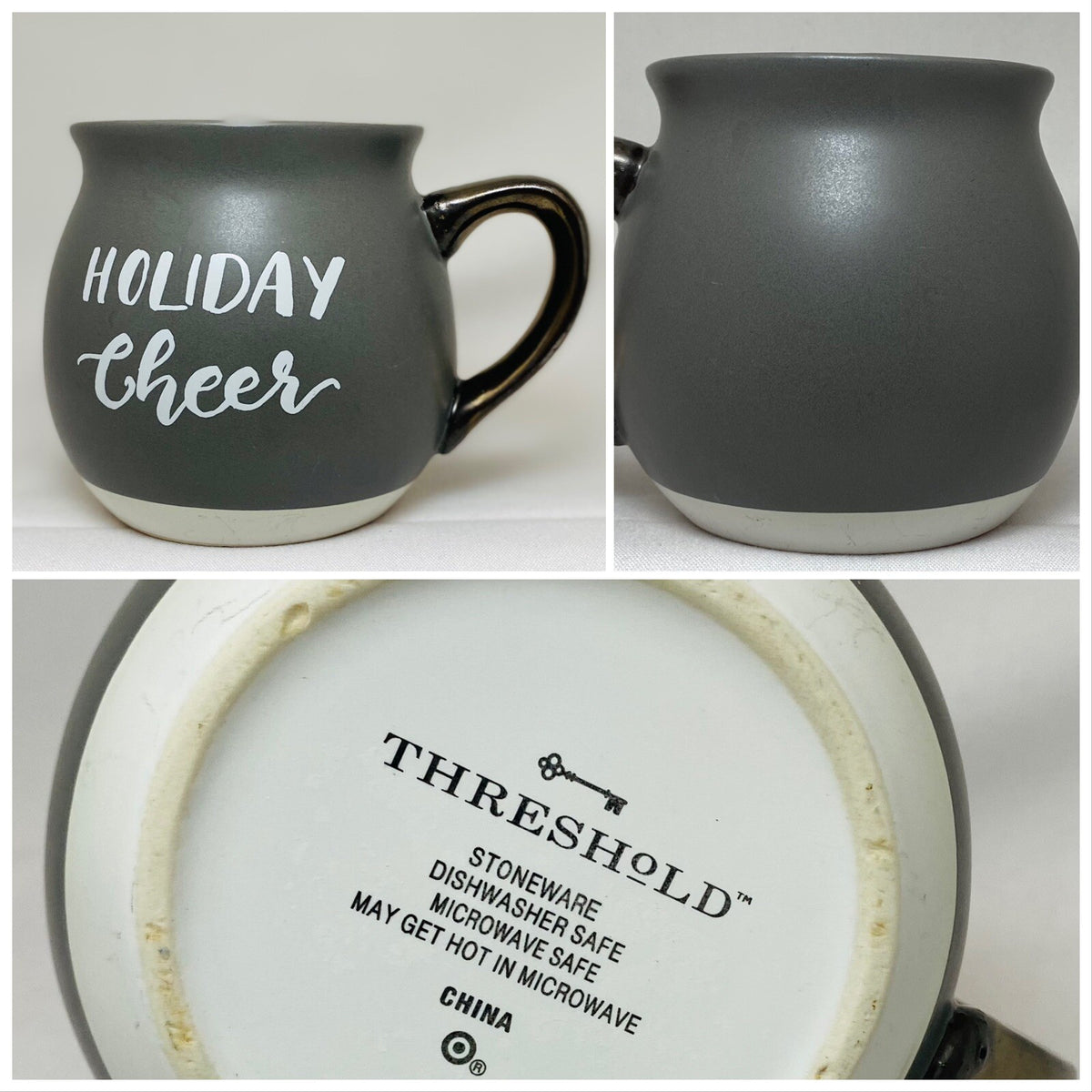 Threshold HOLIDAY CHEER Mug Winter Christmas Stoneware Coffee Gray Cup 16 oz