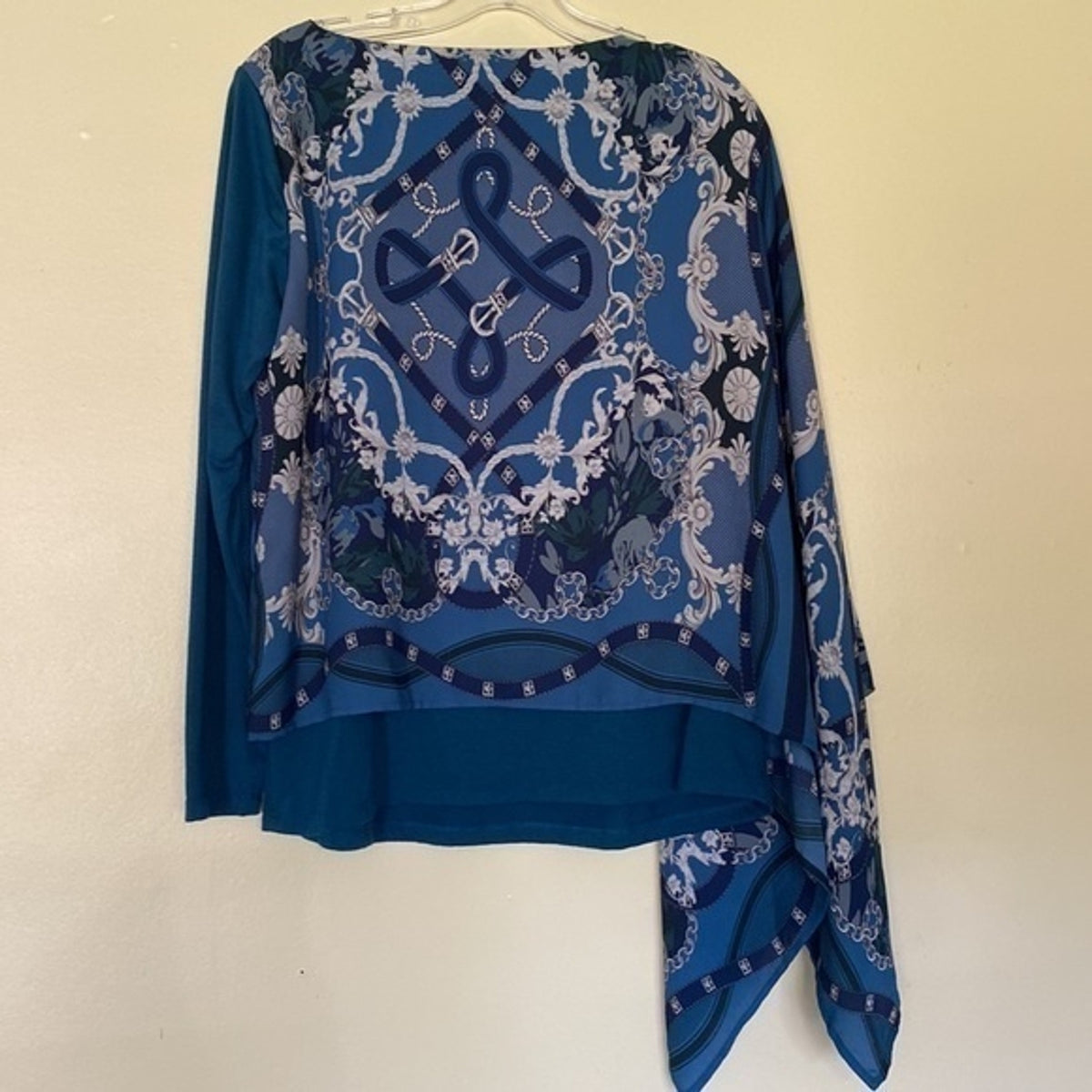 DG2 by Diane Gilman Printed Scarf Overlay Long-Sleeve Knit Top S
