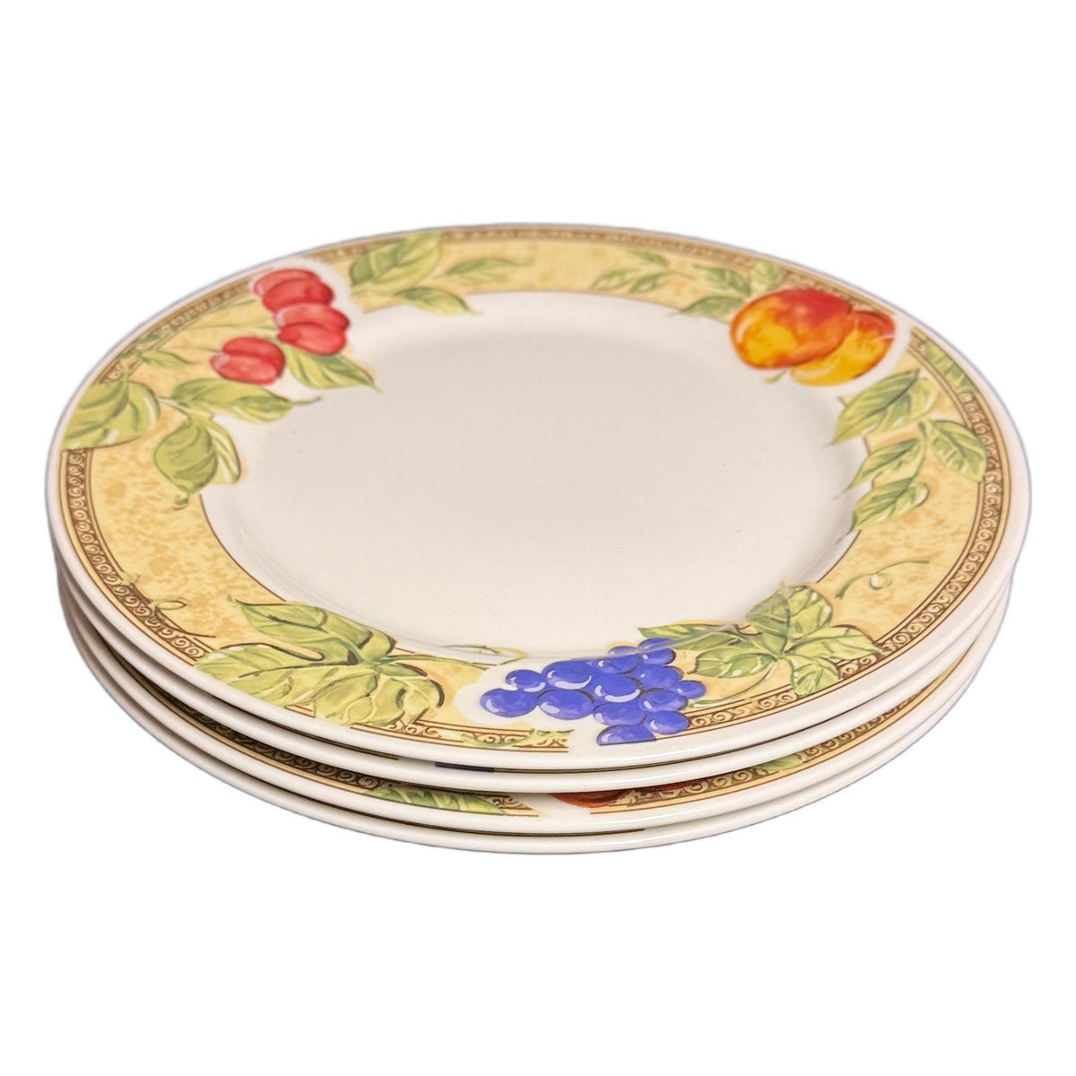 Gibson Designs Fruit Grove Dinner Plates Set of 4 Cherries Grapes Peach 10 3/8”D