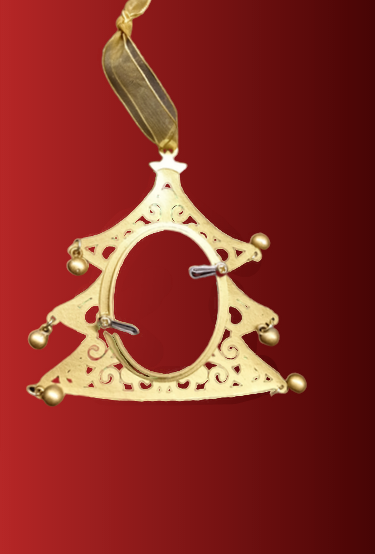 Golden Frame Christmas Tree Shaped Embellished Stones Photo Hanger Star & Balls