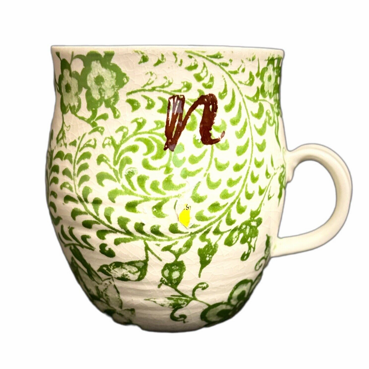 ANTHROPOLOGIE Homegrown Initial Mug Monogram Personalized Name Floral Coffee Cup
