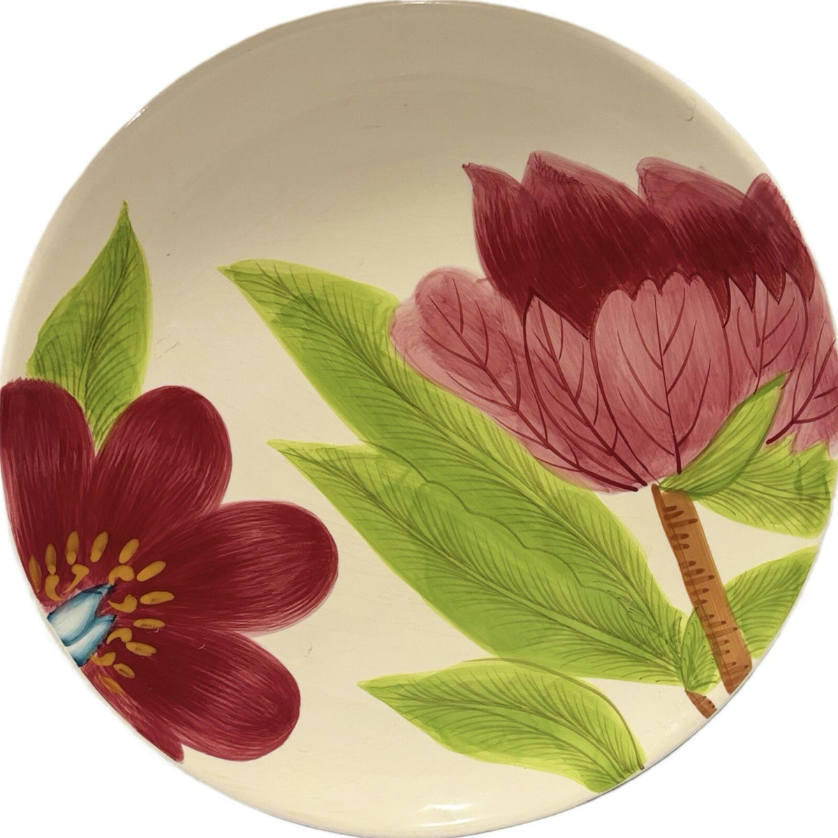 BARREVELD Serving Platter Botanical Red  Floral Ceramic Dessert Dish 13" D