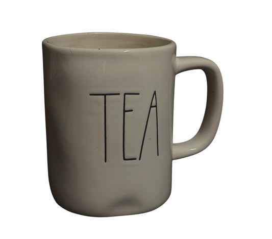 Rae Dunn TEA Ceramic Mug White Black Lettering 16 oz Farmhouse Coffee Cup