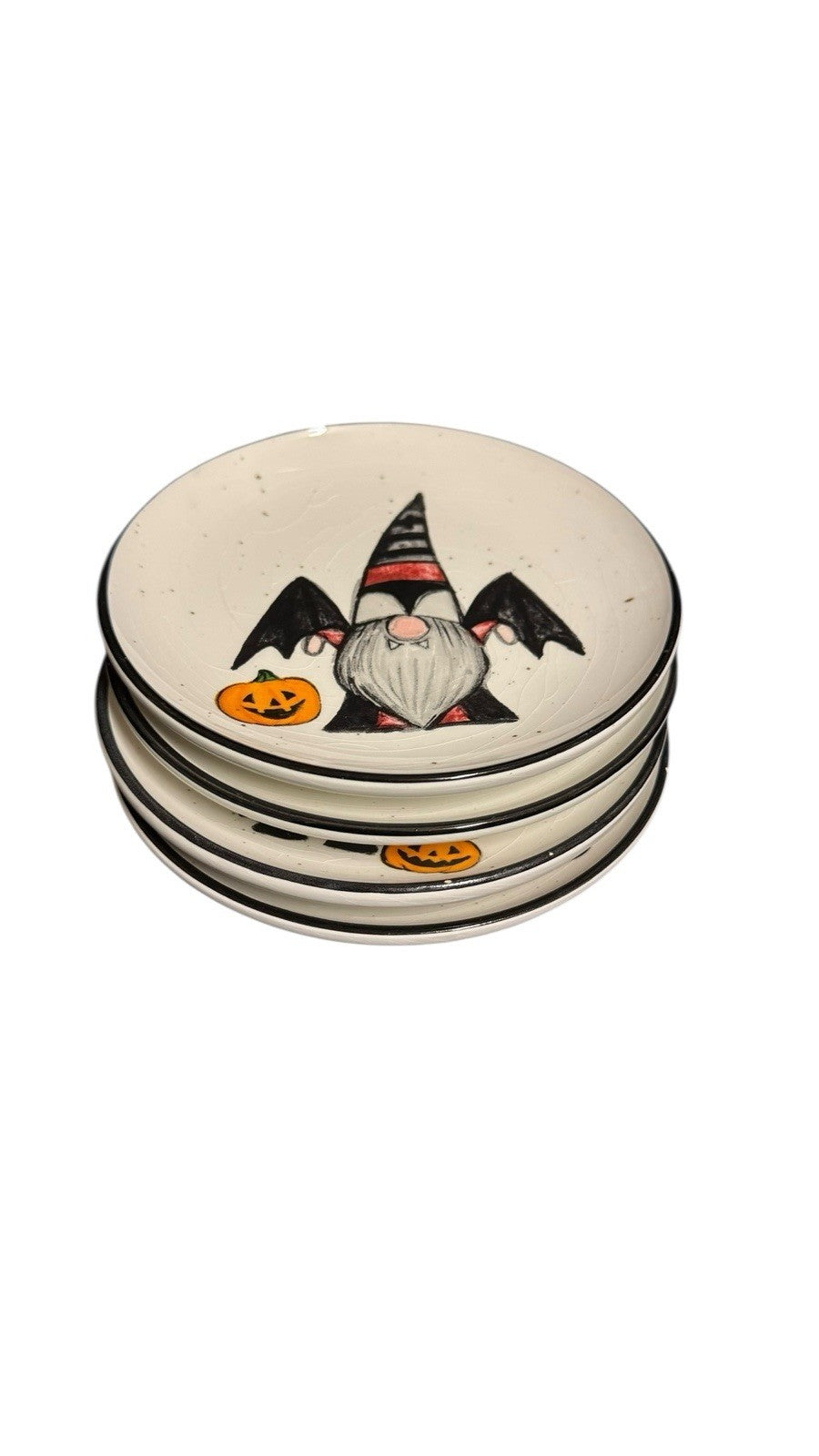 Cobwebs & Cauldrons Halloween Gnome Plates Set of 4 Appetizer Plates 5 7/8”D