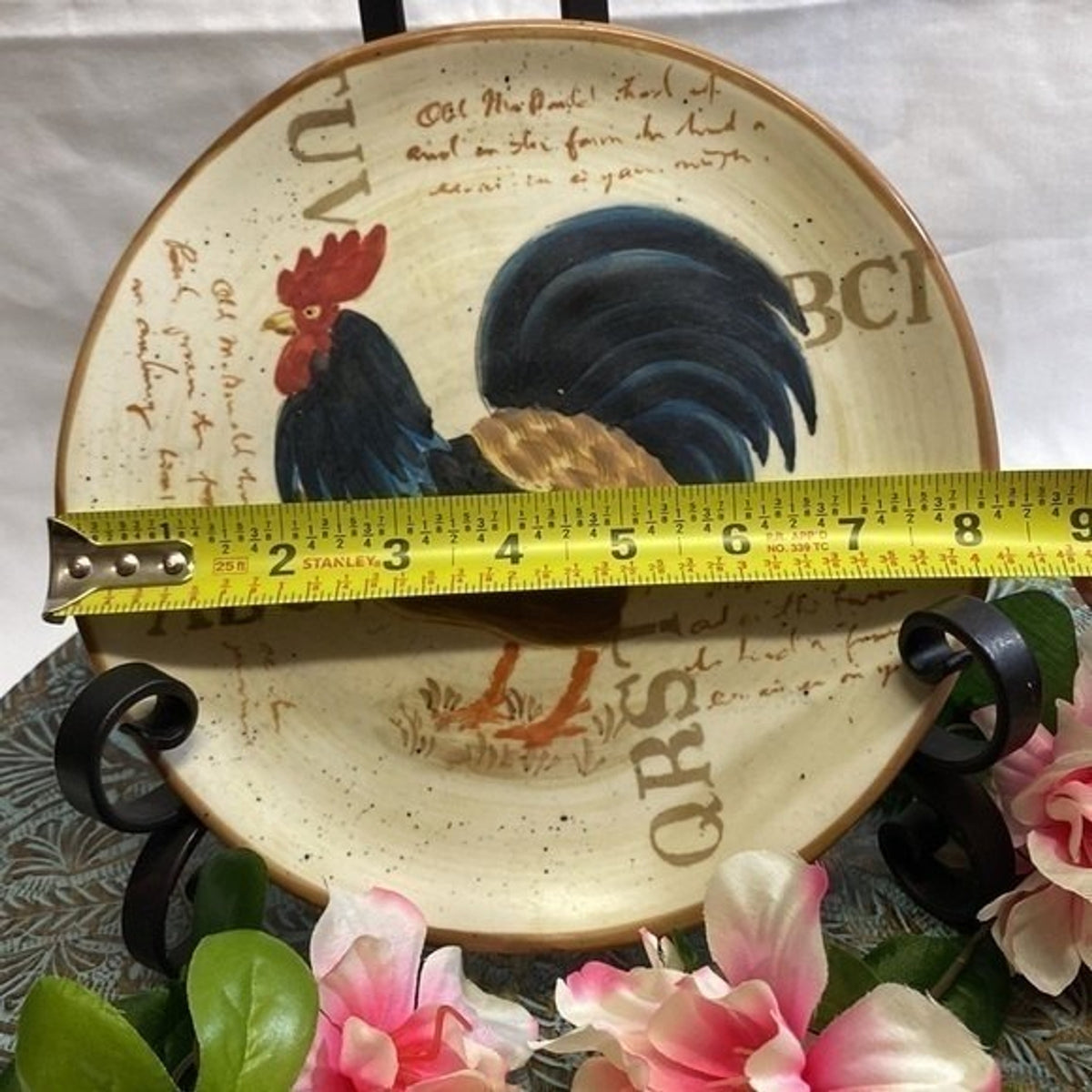 Vintage Rooster 4 Brown Beige Salad/Dessert Free Form Ceramic Plates 8 1/4”D