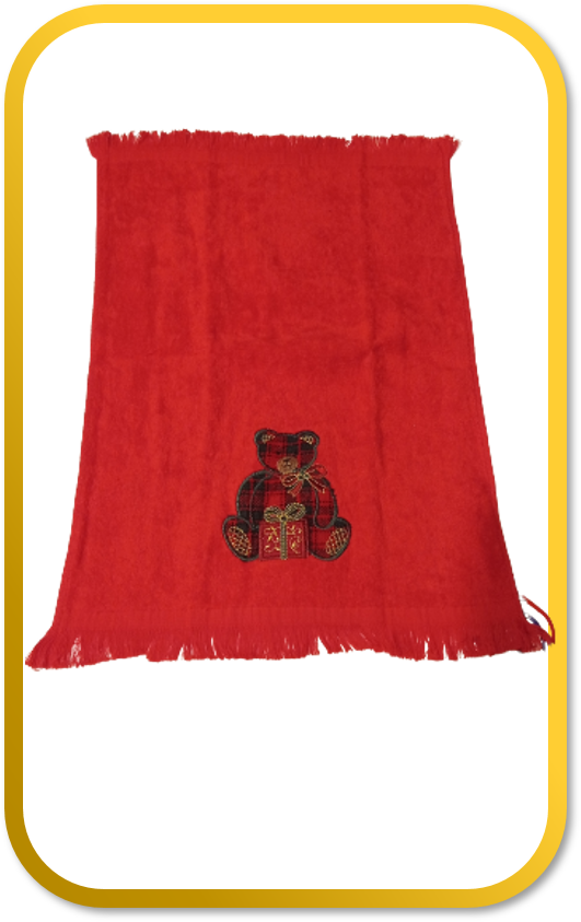 2 Towel Merry Christmas Tree & Bear Embroidered Aplique Red 100% Cotton