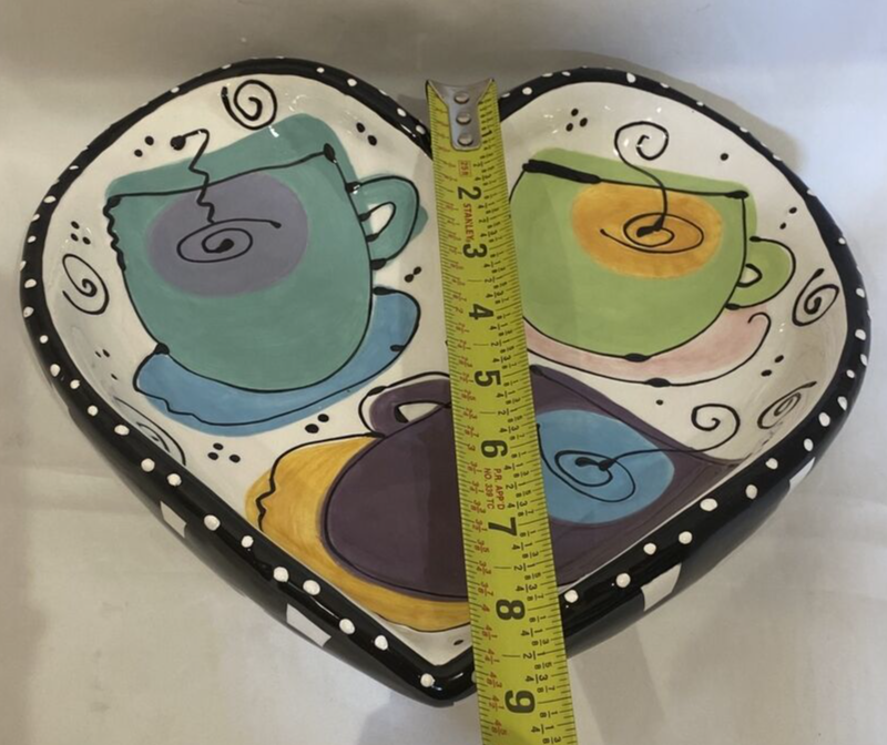 Joanne Delomba W/ Love For Lotus Serving Heart Shaped Dish Black Rim White Dots